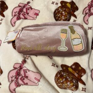 Pink Velvet Rose All Day Cosmetic Bag with Embroidery
